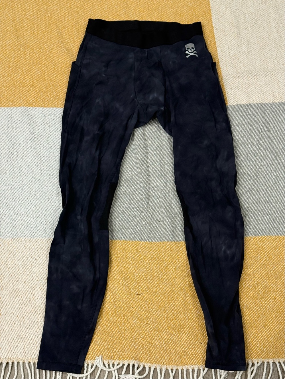 soulcycle Black Tie-Dye Leggings with Skull Logo